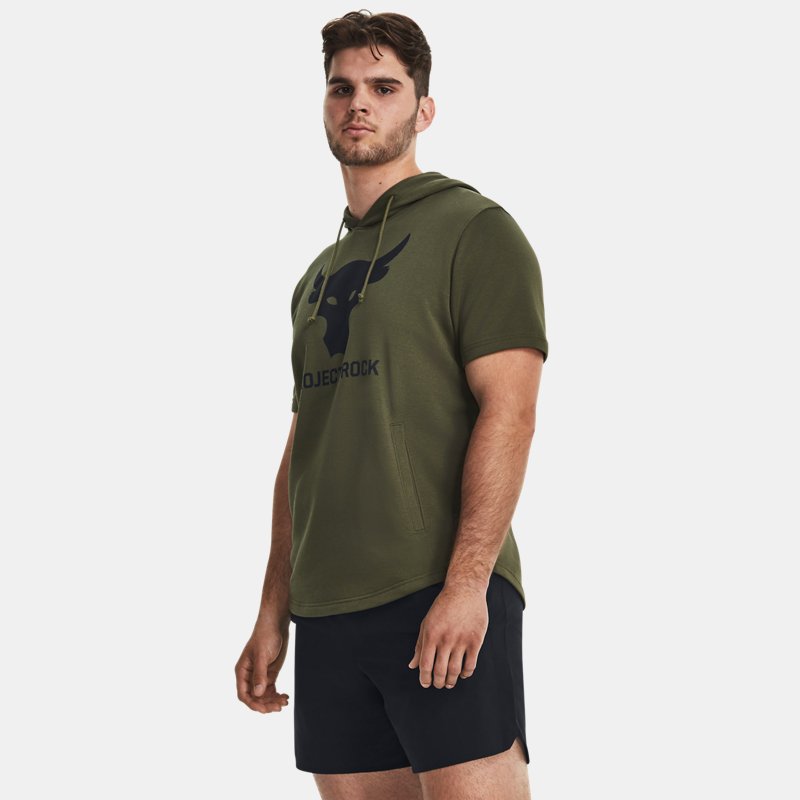 Under Armour Men's Project Rock Terry Short Sleeve Hoodie Marine OD Green / Black S
